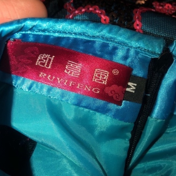 Vintage sequined cheongsam qipao dress floral print metallic sparkly - Picture 9 of 9